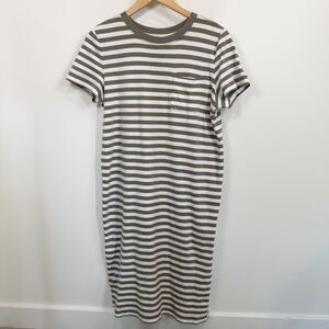 Haven Well Within T-Shirt Dress Medium Olive White Stripe Organic Cotton Comfort